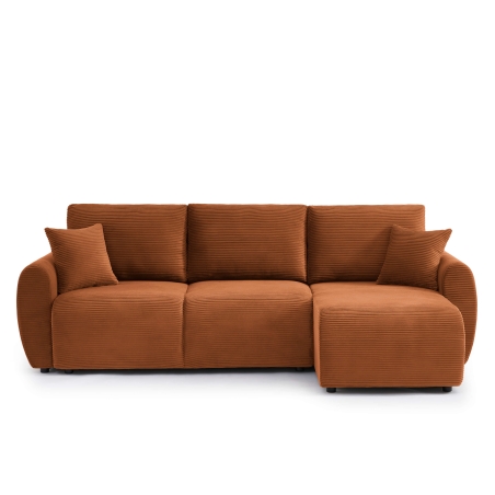 Canapé d'angle DANILO convertible velours côtelé terracotta 4 places