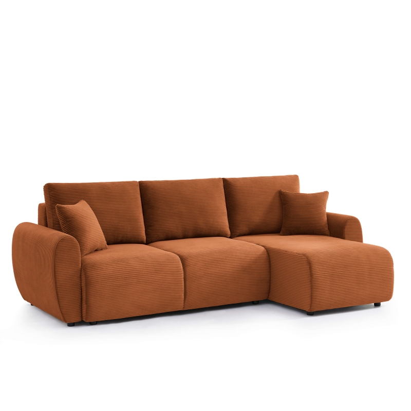 Canapé d'angle DANILO convertible velours côtelé terracotta 4 places