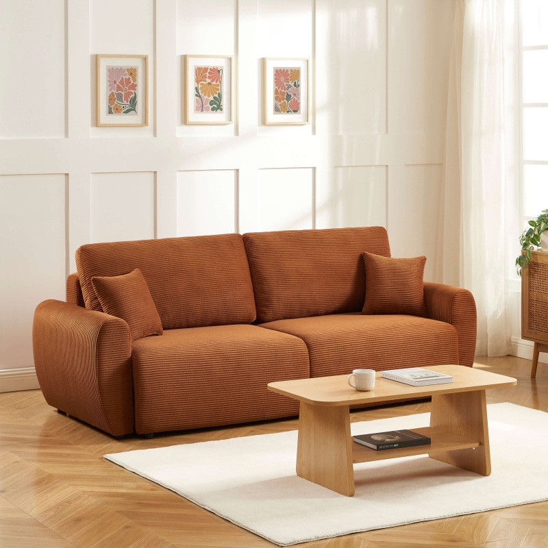 Canapé droit DANILO convertible velours côtelé terracotta 3 places