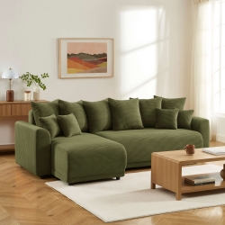 Canapé angle SOLINE convertible velours côtelé vert 4 places