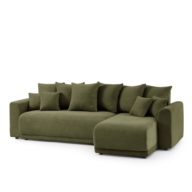 Canapé angle SOLINE convertible velours côtelé vert 4 places