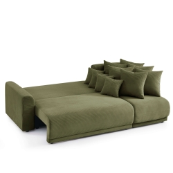 Canapé angle SOLINE convertible velours côtelé vert 4 places