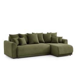 Canapé angle SOLINE convertible velours côtelé vert 4 places