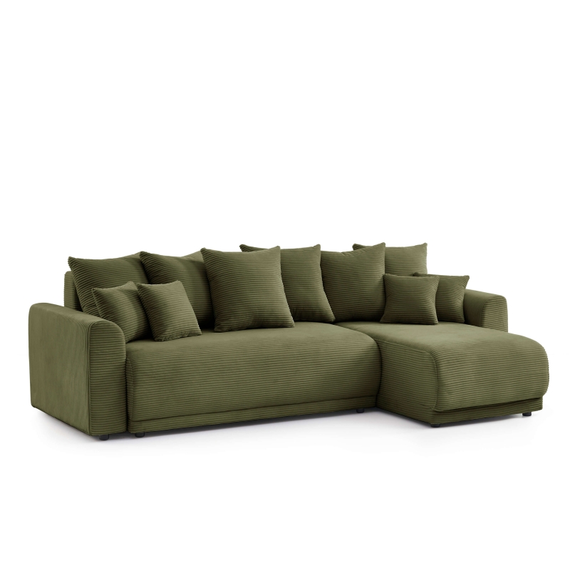 Canapé angle SOLINE convertible velours côtelé vert 4 places
