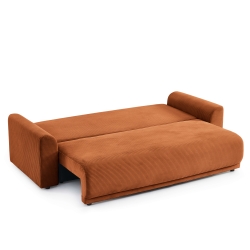 Canapé droit SOLINE convertiblevelours cotêlé terracotta 3 places