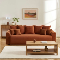 Canapé droit SOLINE convertiblevelours cotêlé terracotta 3 places