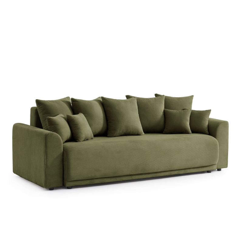 Canapé droit SOLINE convertiblevelours cotêlé vert 3 places