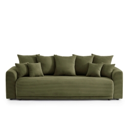 Canapé droit SOLINE convertiblevelours cotêlé vert 3 places