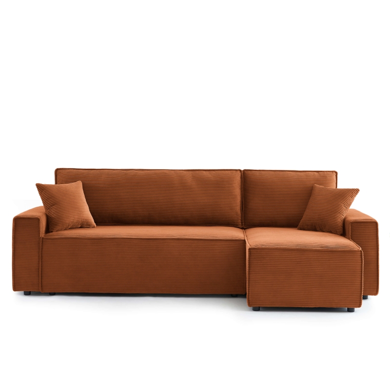 Canapé d'angle ZOLA convertible et réversible velours côtelé terracotta 4 places