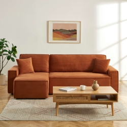 Canapé d'angle ZOLA convertible et réversible velours côtelé terracotta 4 places