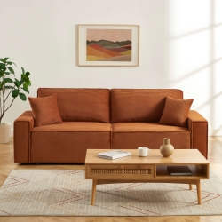 Canapé droit ZOLA convertible velours côtelé terracotta 3 places