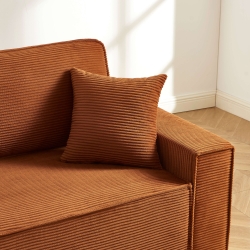 Canapé droit ZOLA convertible velours côtelé terracotta 3 places