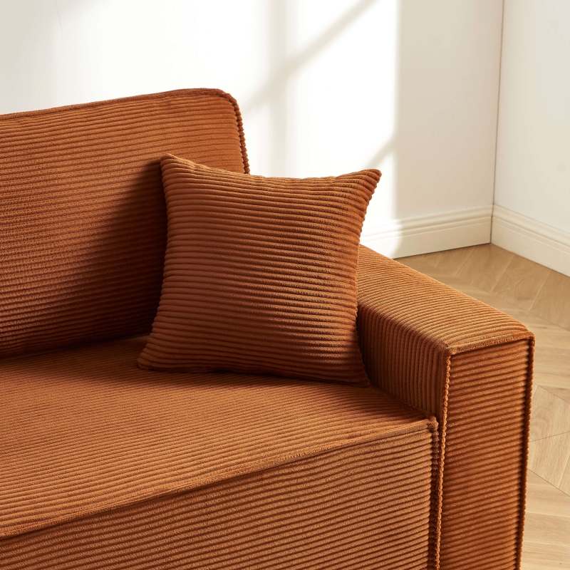 Canapé droit ZOLA convertible velours côtelé terracotta 3 places