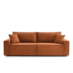 Canapé droit ZOLA convertible velours côtelé terracotta 3 places