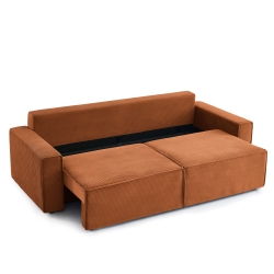 Canapé droit ZOLA convertible velours côtelé terracotta 3 places