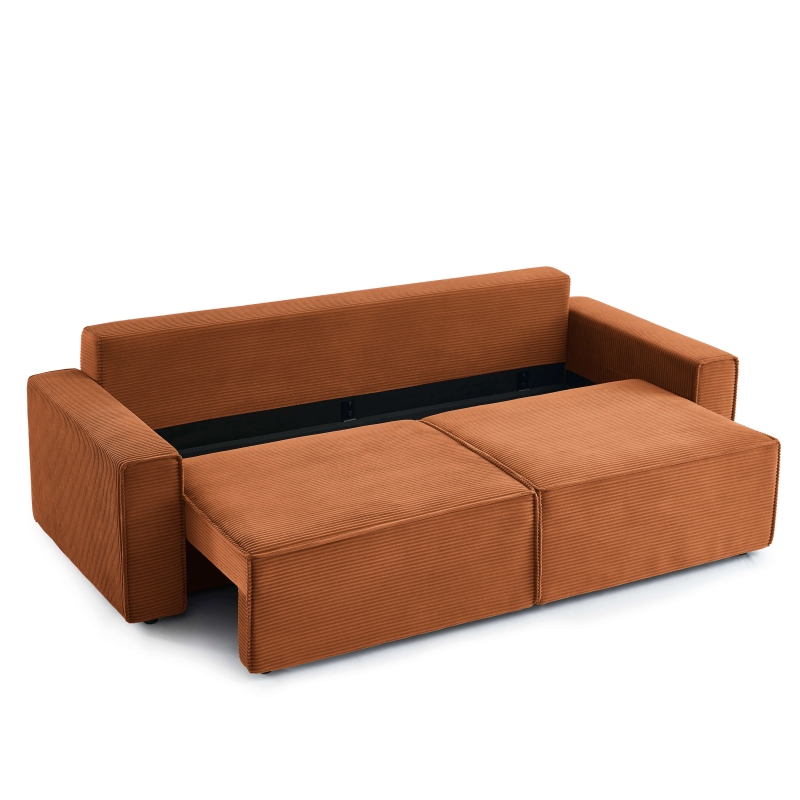 Canapé droit ZOLA convertible velours côtelé terracotta 3 places