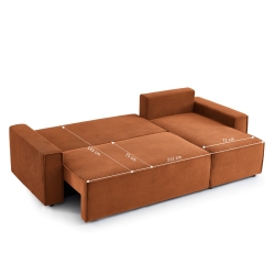 Canapé d'angle ZOLA convertible et réversible velours côtelé terracotta 4 places