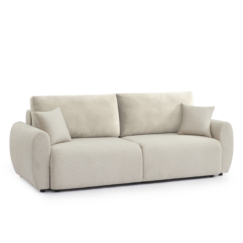 Canapé droit DANILO convertible velours côtelé beige 3 places