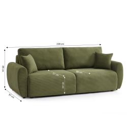 Canapé droit DANILO convertible velours côtelé vert 3 places