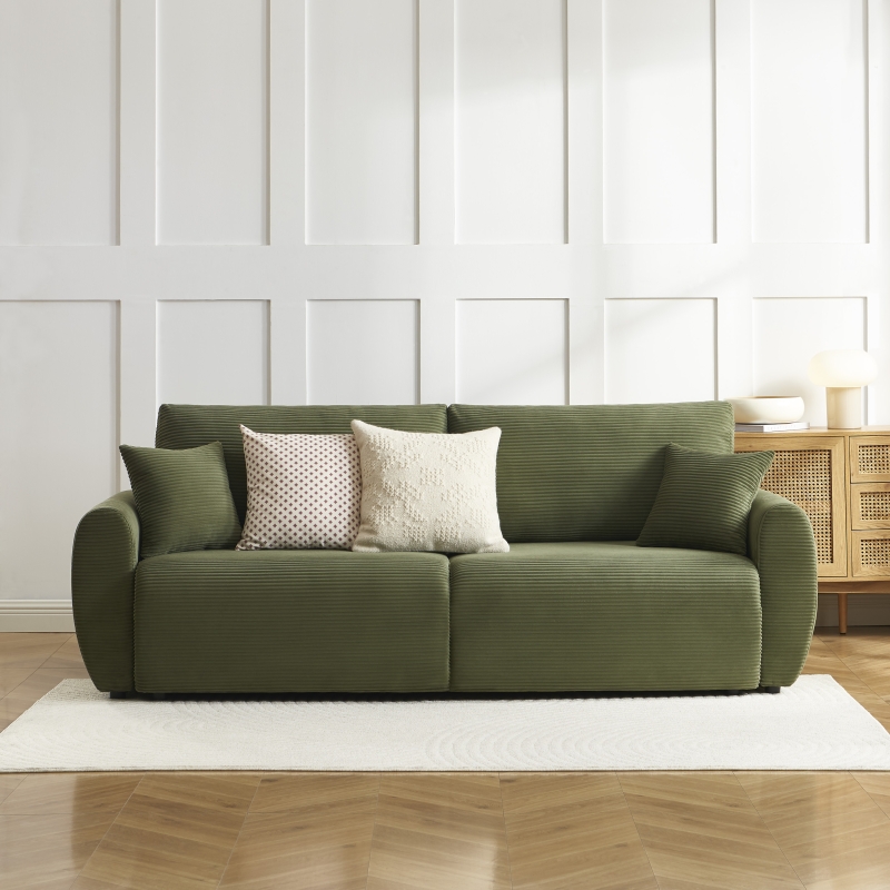 Canapé droit DANILO convertible velours côtelé vert 3 places