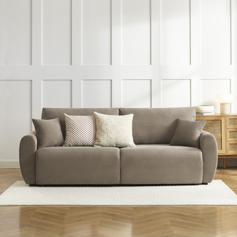 Canapé droit DANILO convertible velours cotelé taupe 3 places