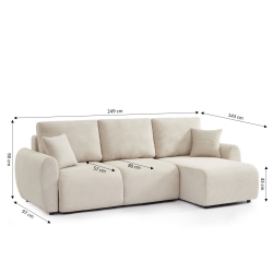 Canapé d'angle DANILO convertible velours côtelé beige 4 places