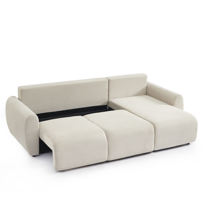 Canapé d'angle DANILO convertible velours côtelé beige 4 places