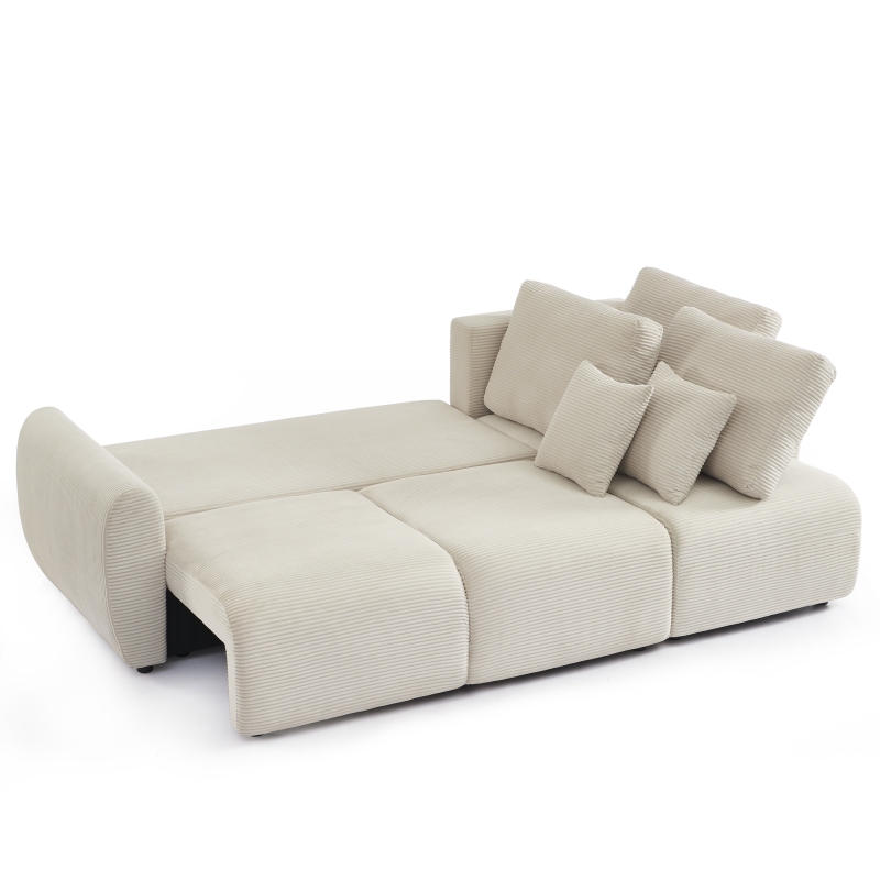 Canapé d'angle DANILO convertible velours côtelé beige 4 places