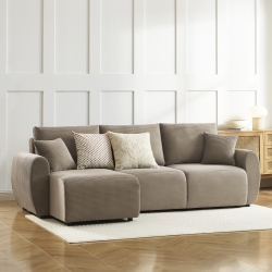 Canapé d'angle DANILO convertible velours côtelé taupe 4 places