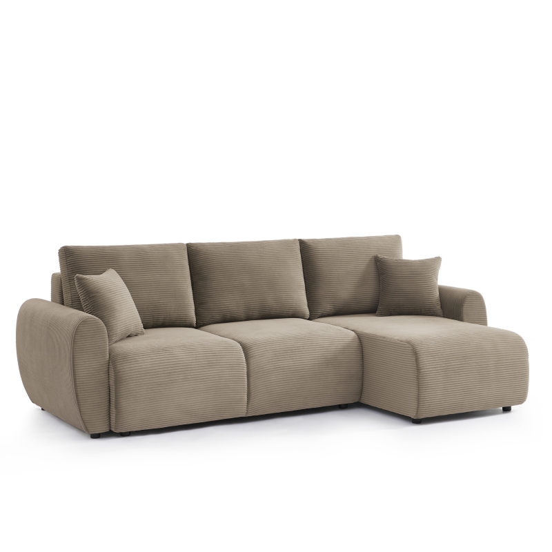 Canapé d'angle DANILO convertible velours côtelé taupe 4 places