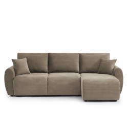 Canapé d'angle DANILO convertible velours côtelé taupe 4 places