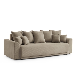 Canapé droit SOLINE convertiblevelours cotêlé taupe 3 places