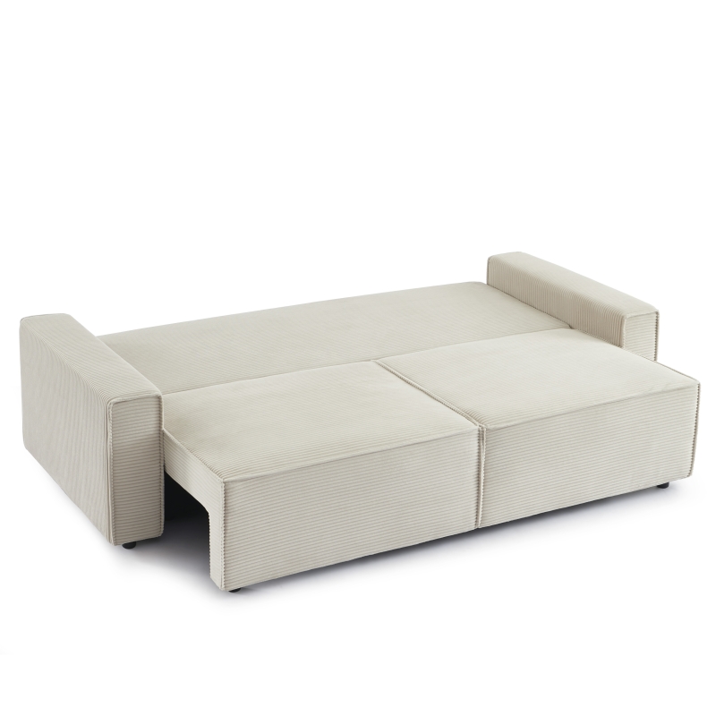 Canapé droit ZOLA convertible velours côtelé beige 3 places