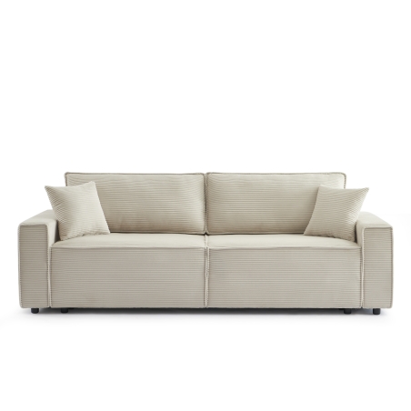 Canapé droit ZOLA convertible velours côtelé beige 3 places