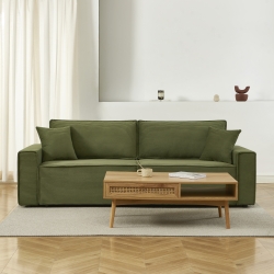 Canapé droit ZOLA convertible velours côtelé vert 3 places