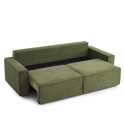 Canapé droit ZOLA convertible velours côtelé vert 3 places