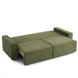 Canapé droit ZOLA convertible velours côtelé vert 3 places