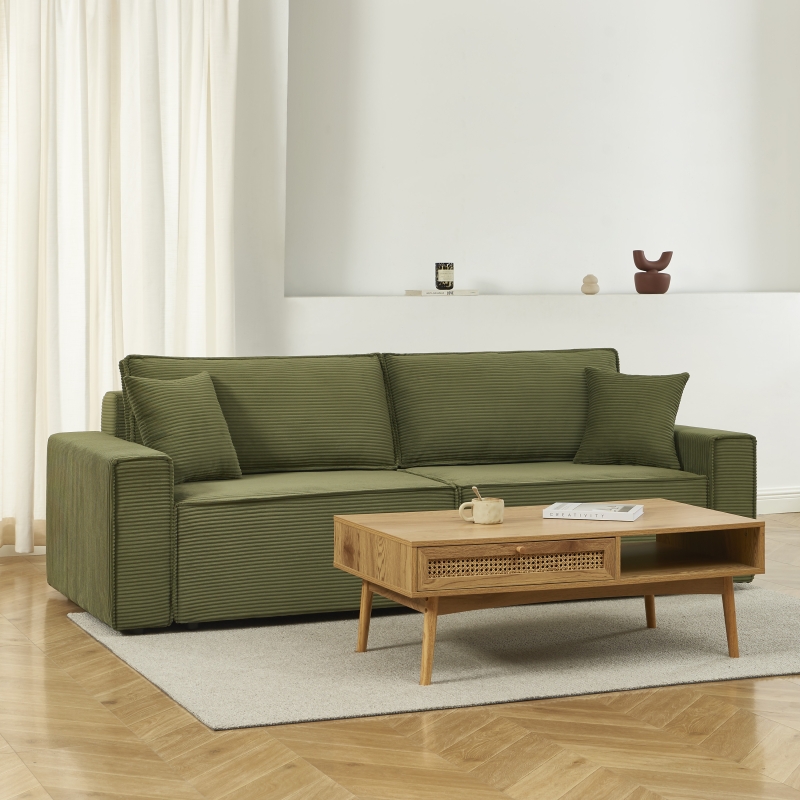 Canapé droit ZOLA convertible velours côtelé vert 3 places