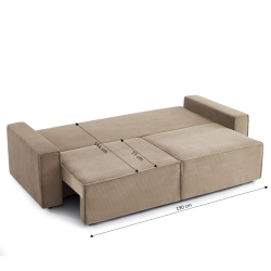 Canapé droit ZOLA convertible velours côtelé taupe 3 places