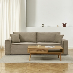 Canapé droit ZOLA convertible velours côtelé taupe 3 places