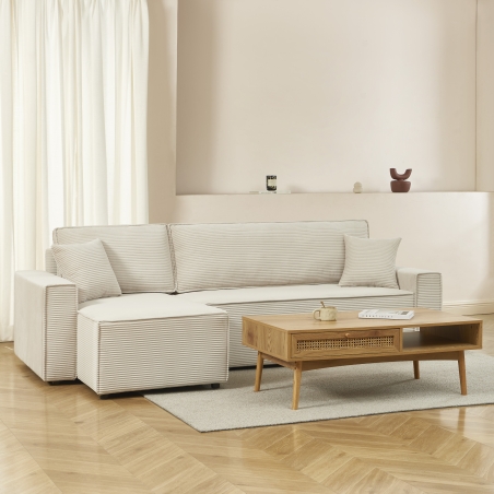 Canapé d'angle ZOLA convertible et réversible velours côtelé beige