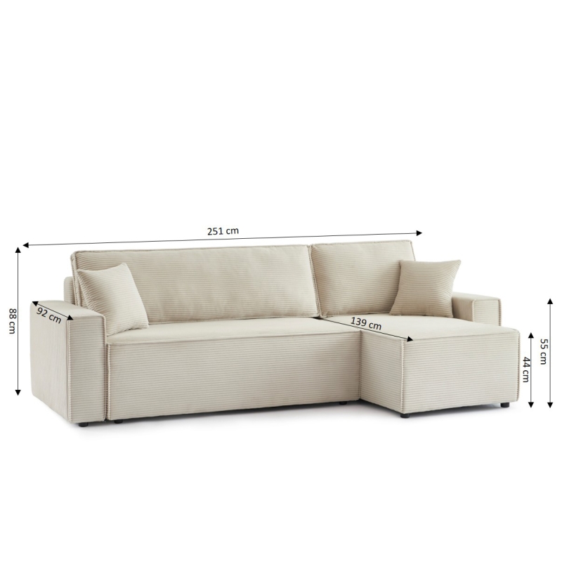 Canapé d'angle ZOLA convertible et réversible velours côtelé beige