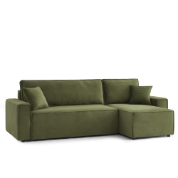 Canapé d'angle ZOLA convertible et réversible velours côtelé vert