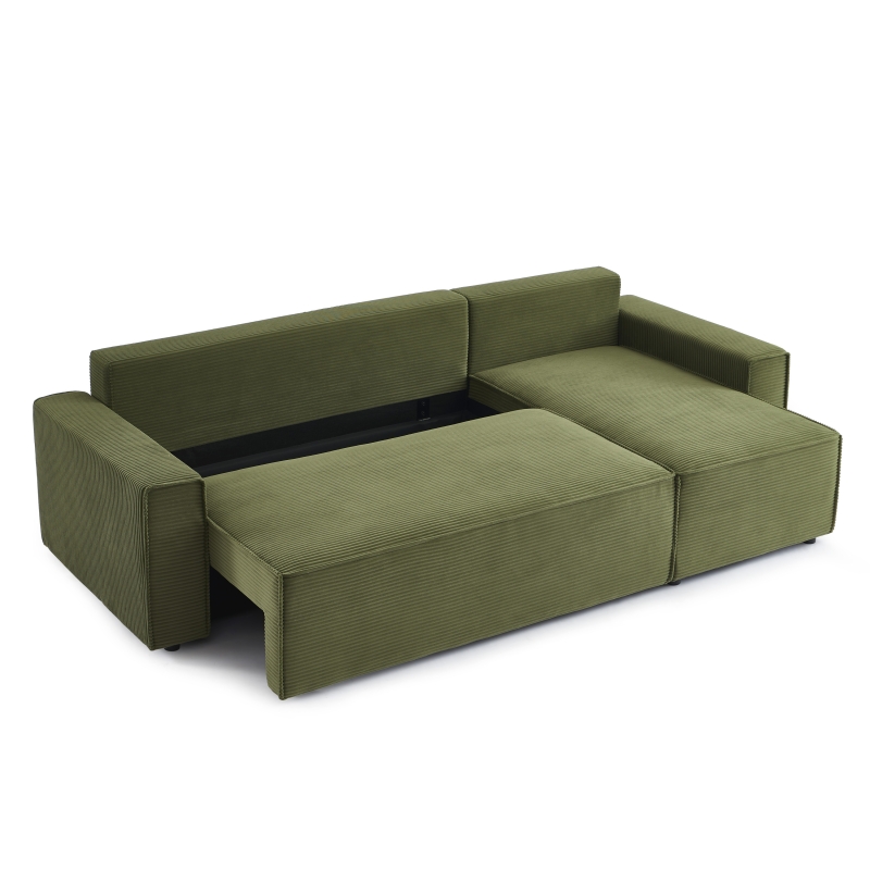 Canapé d'angle ZOLA convertible et réversible velours côtelé vert