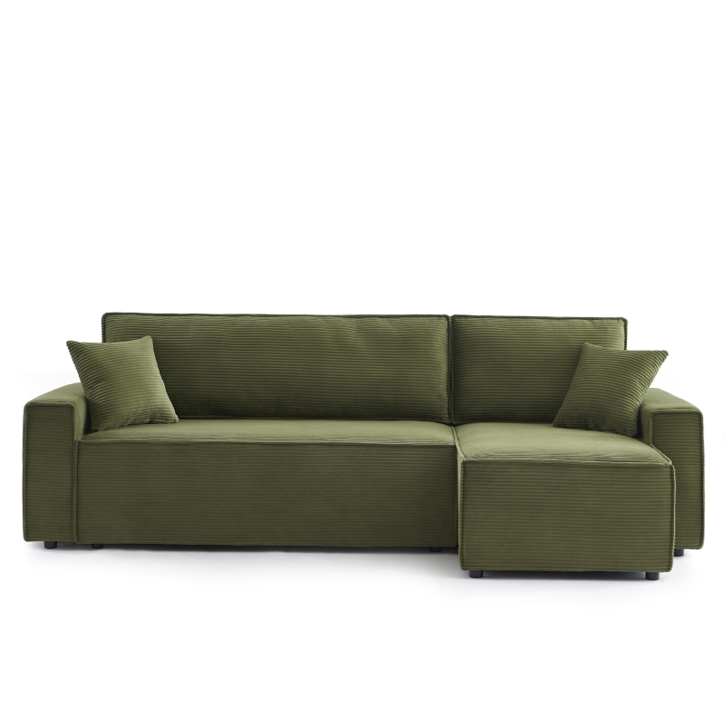 Canapé d'angle ZOLA convertible et réversible velours côtelé vert