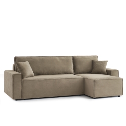 Canapé d'angle ZOLA convertible et réversible velours côtelé taupe 4 places