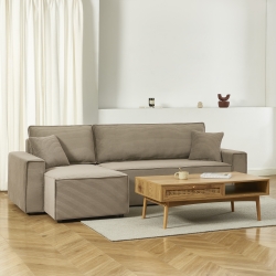 Canapé d'angle ZOLA convertible et réversible velours côtelé taupe 4 places