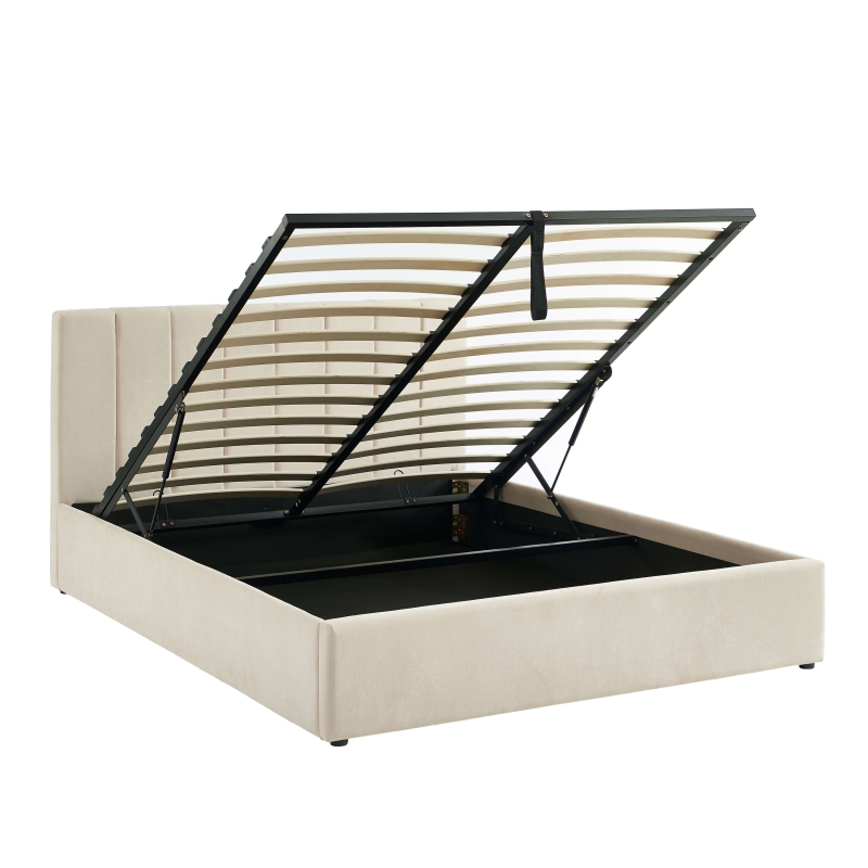 Lit coffre DARIO en tissu beige 160 x 200 cm