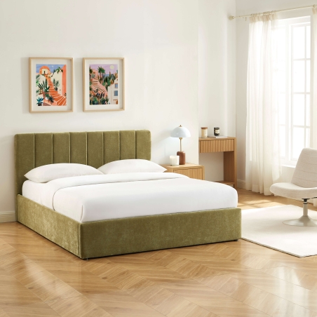 Lit coffre DARIO en tissu vert 160 x 200 cm