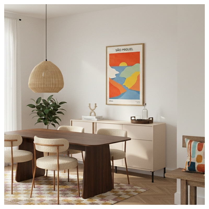 Buffet HULDA beige 3 portes 2 tiroirs 153cm